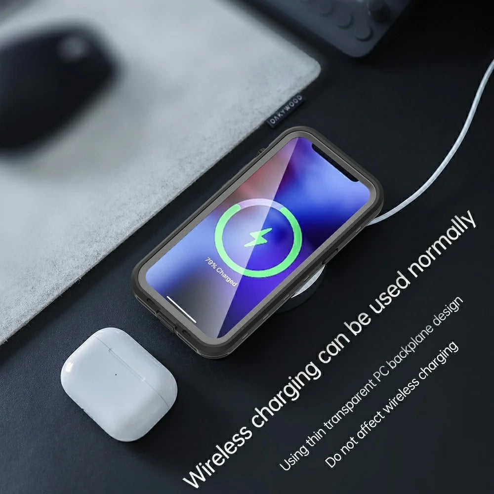 REDPEPPER Dot+ Series IP68 Waterproof IP6X Dustproof Drop-Proof Transparent Back Phone Case for iPhone 13 6.1 inch - Dark Grey - 3