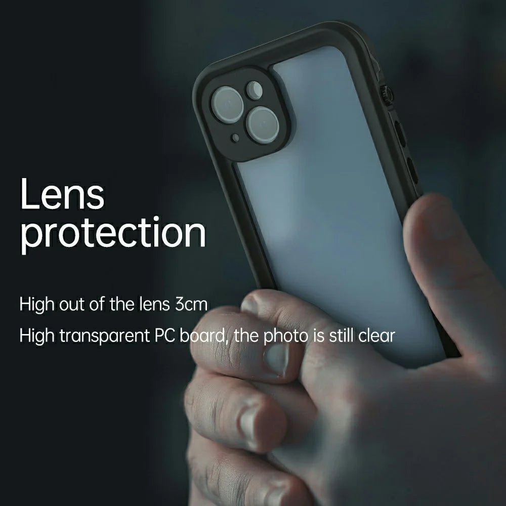 REDPEPPER Dot+ Series IP68 Waterproof IP6X Dustproof Drop-Proof Transparent Back Phone Case for iPhone 13 6.1 inch - Dark Grey - 4