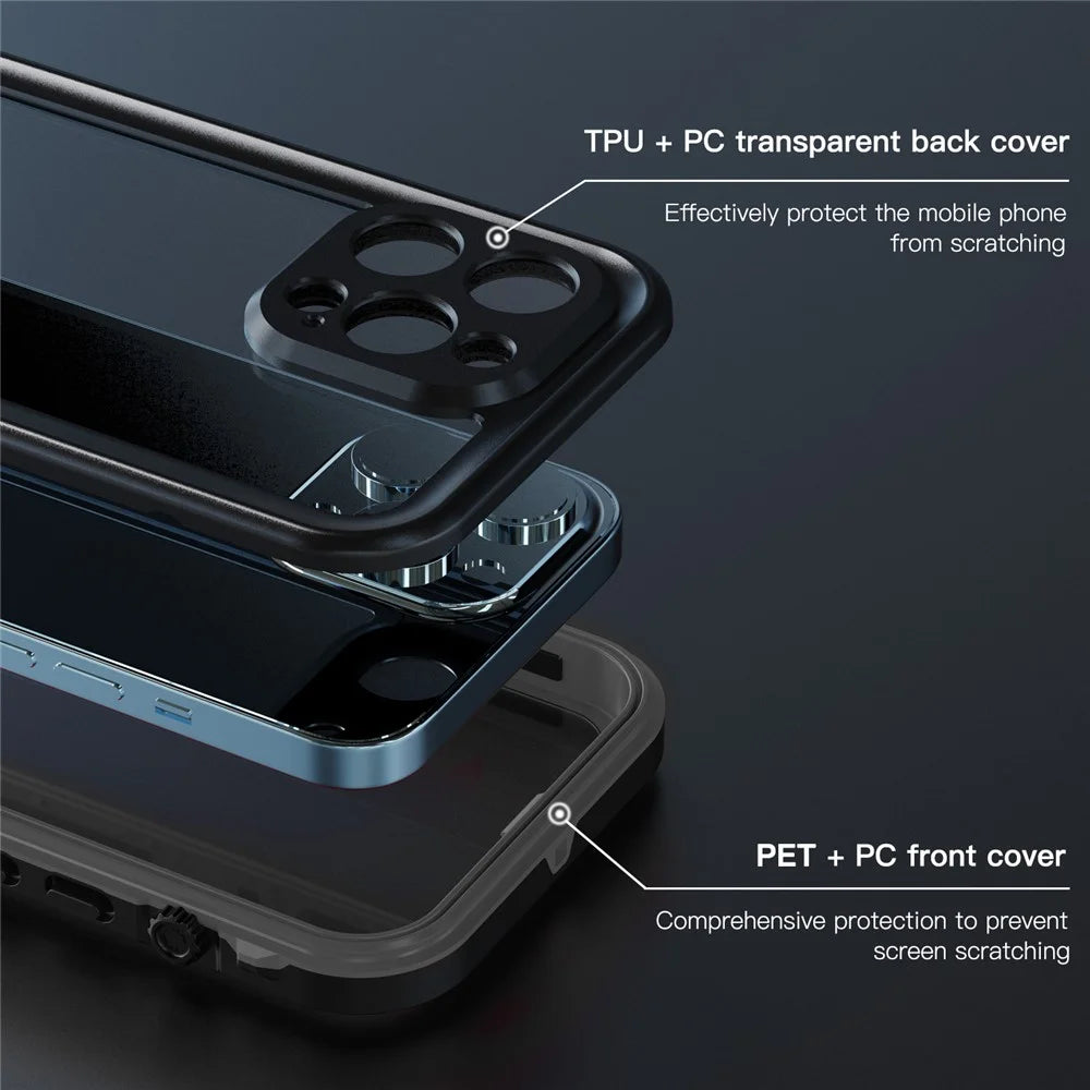 REDPEPPER Dot+ Series Anti-Fall Transparent Back IP68 Waterproof IP6X Dustproof Hybrid Phone Case for iPhone 13 Pro 6.1 inch - Dark Grey - 2