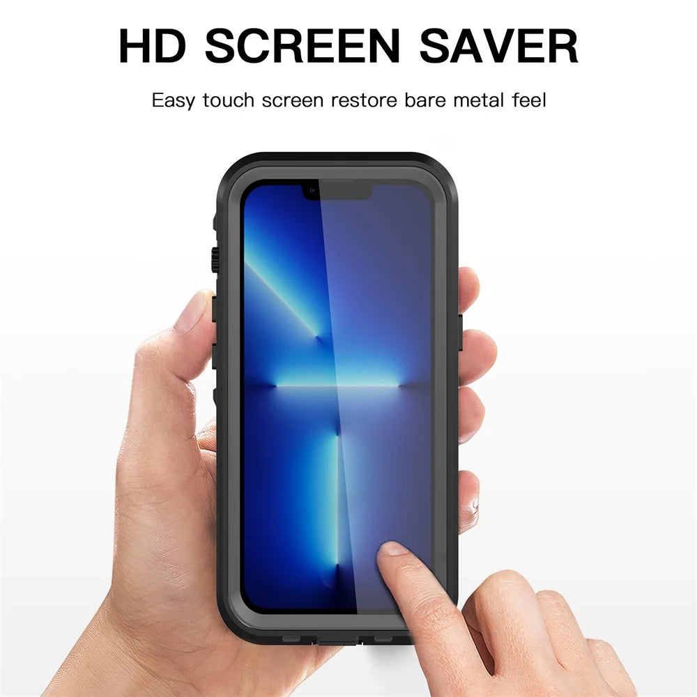 REDPEPPER Dot+ Series Anti-Fall Transparent Back IP68 Waterproof IP6X Dustproof Hybrid Phone Case for iPhone 13 Pro 6.1 inch - Dark Grey - 5