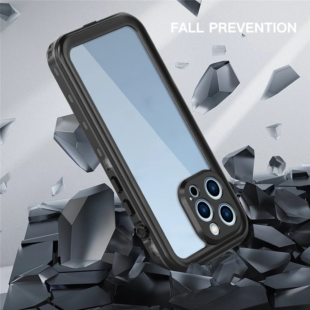 REDPEPPER Dot+ Series Anti-Fall Transparent Back IP68 Waterproof IP6X Dustproof Hybrid Phone Case for iPhone 13 Pro 6.1 inch - Dark Grey - 6