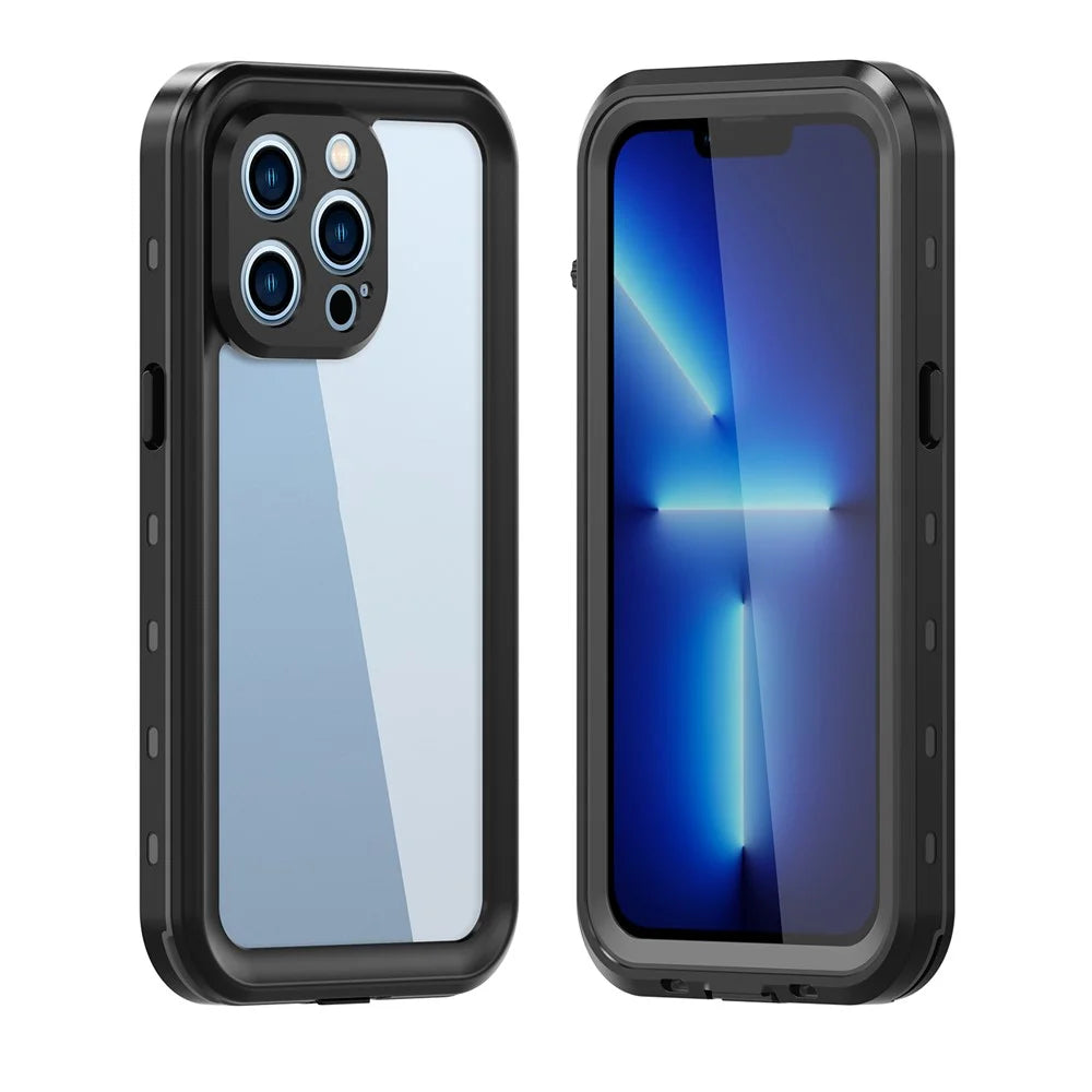 REDPEPPER Dot+ Series Anti-Fall Transparent Back IP68 Waterproof IP6X Dustproof Hybrid Phone Case for iPhone 13 Pro 6.1 inch - Dark Grey - 7