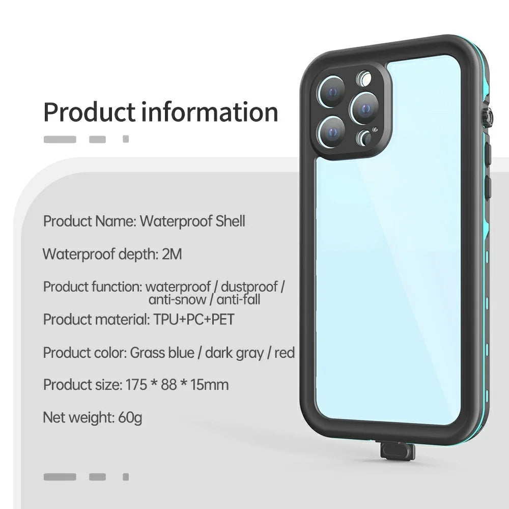 REDPEPPER Dot+ Series Anti-Snow IP68 Waterproof IP6X Dustproof Transparent Back Hybrid Phone Case for iPhone 13 Pro Max 6.7 inch - Blue - 2