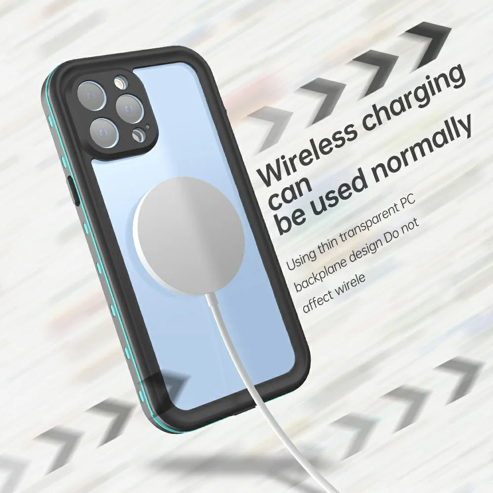 REDPEPPER Dot+ Series Anti-Snow IP68 Waterproof IP6X Dustproof Transparent Back Hybrid Phone Case for iPhone 13 Pro Max 6.7 inch - Blue - 4