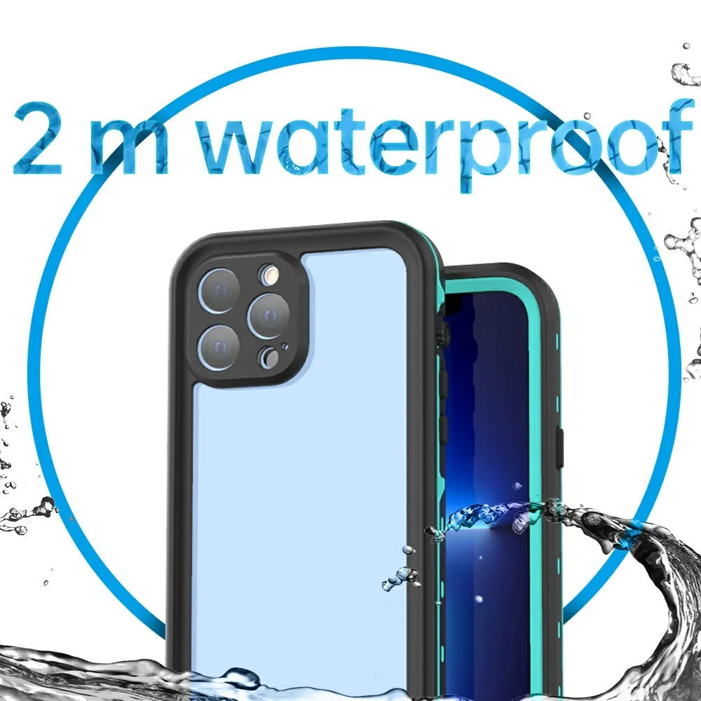 REDPEPPER Dot+ Series Anti-Snow IP68 Waterproof IP6X Dustproof Transparent Back Hybrid Phone Case for iPhone 13 Pro Max 6.7 inch - Blue - 6