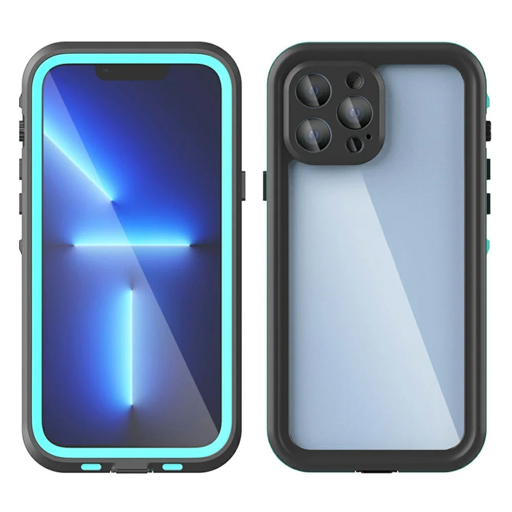 REDPEPPER Dot+ Series Anti-Snow IP68 Waterproof IP6X Dustproof Transparent Back Hybrid Phone Case for iPhone 13 Pro Max 6.7 inch - Blue - 7