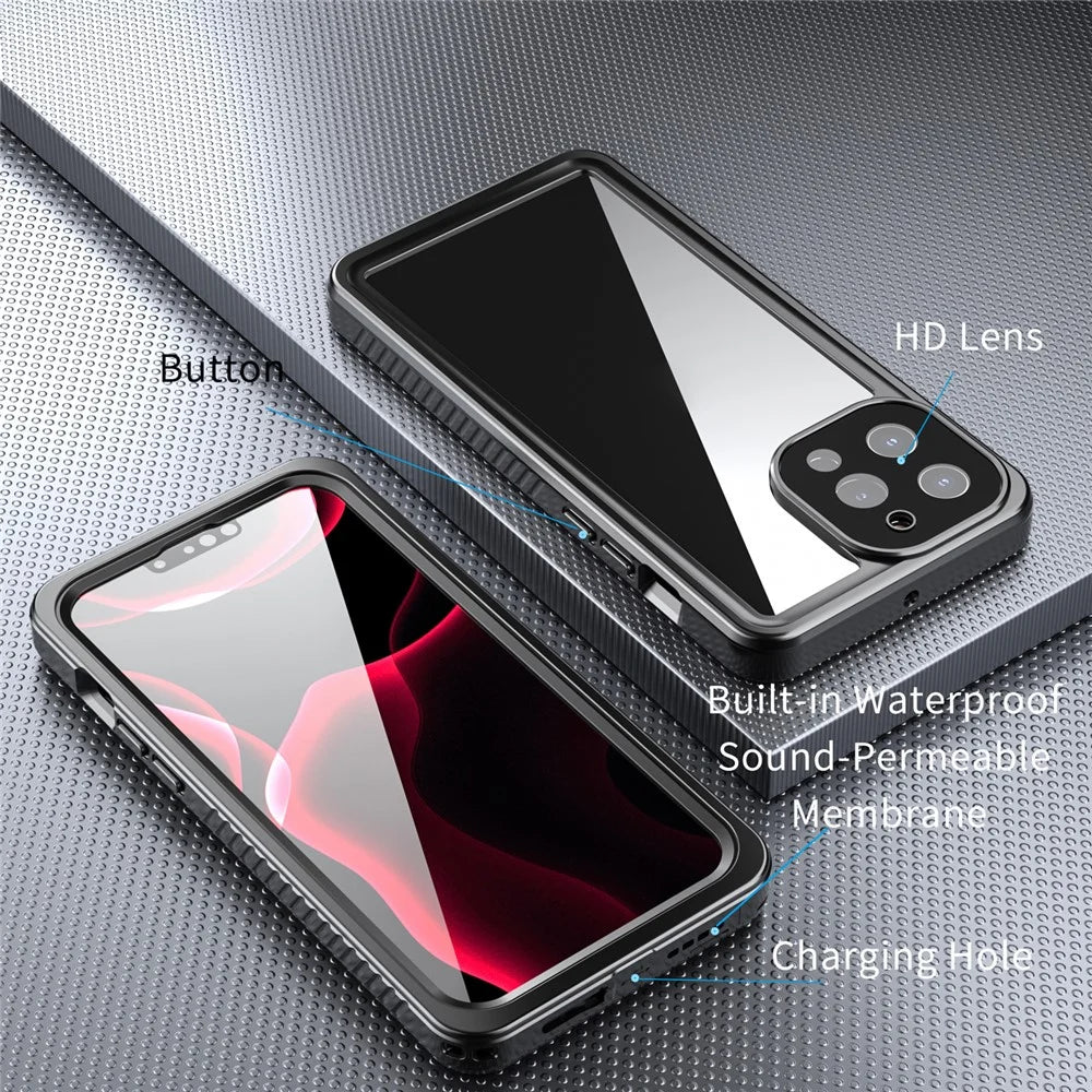 IP68 Waterproof IP6X Anti-dust Transparent Back TPU+PC+PET Hybrid Phone Case for iPhone 13 Pro Max 6.7 inch - 7