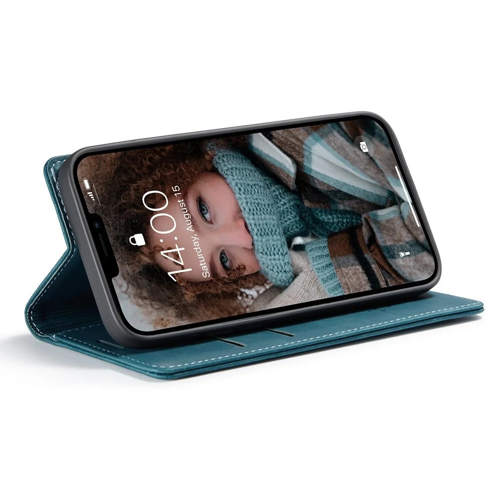 CASEME 013 Series Wallet Design Anti-Drop Magnetic Auto-absorbed PU Leather Flip Folio Phone Case with Stand for iPhone 13 6.1 inch - Blue - 3