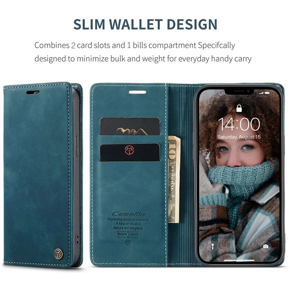 CASEME 013 Series Wallet Design Anti-Drop Magnetic Auto-absorbed PU Leather Flip Folio Phone Case with Stand for iPhone 13 6.1 inch - Blue - 4