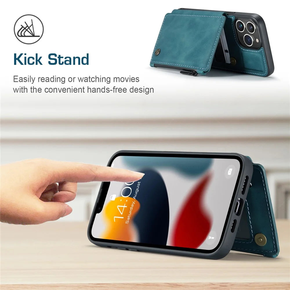 CASEME C20 Series For iPhone 13 Pro 6.1 inch Zipper Pocket Wallet Phone Cover Card Slots Quality PU Leather and TPU Case with Kickstand - Blue - 2
