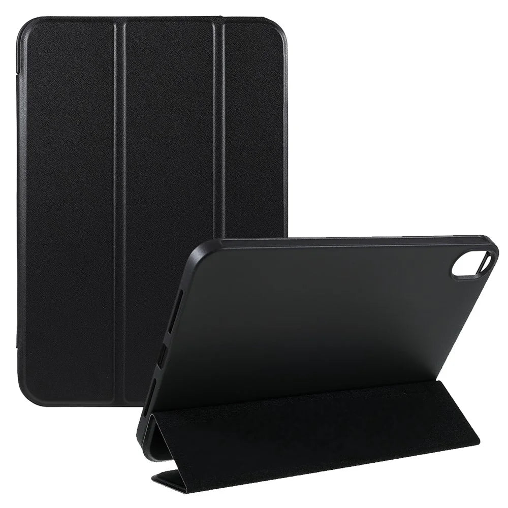 Tri-Fold Stand Silicone + PU Leather Tablet Case Cover for Apple iPad mini (2024) / mini (2021) - Black - 1