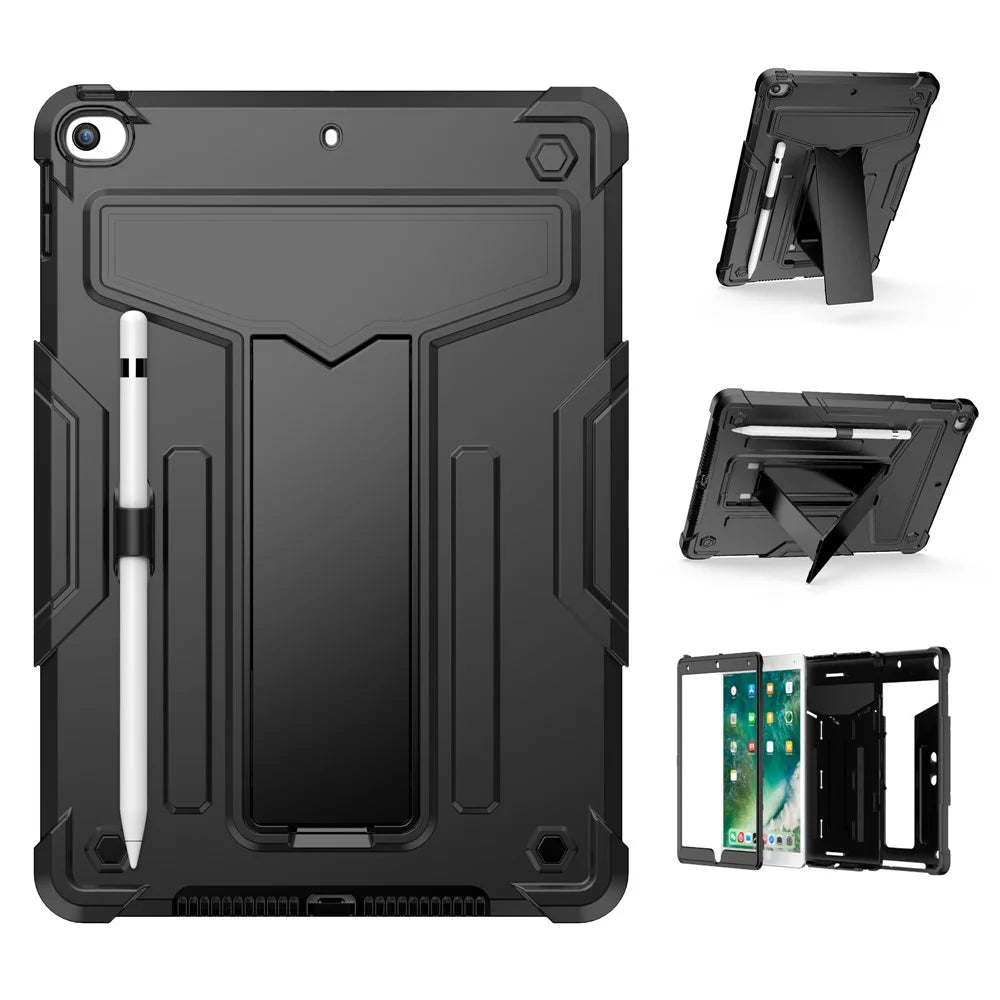 T-shaped Kickstand Design Anti-drop Shockproof PC + Silicone Tablet Case Protector for iPad 10.2 (2021) - Black/Black - 1