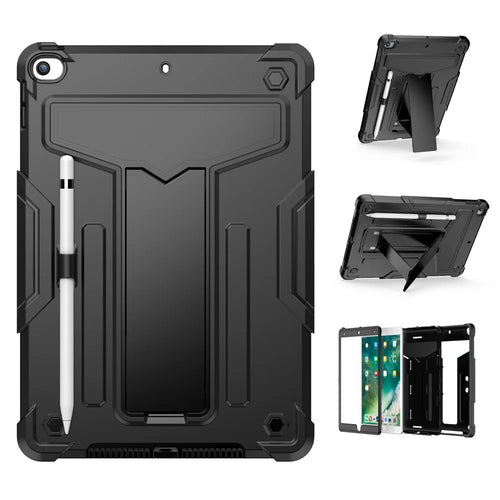 T-shaped Kickstand Design Anti-drop Shockproof PC + Silicone Tablet Case Protector for iPad 10.2 (2021) - Black/Black - 1