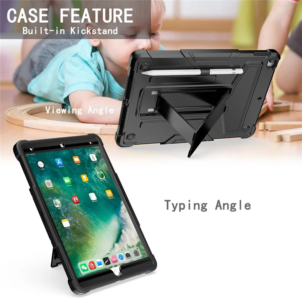 T-shaped Kickstand Design Anti-drop Shockproof PC + Silicone Tablet Case Protector for iPad 10.2 (2021) - Black/Black - 3
