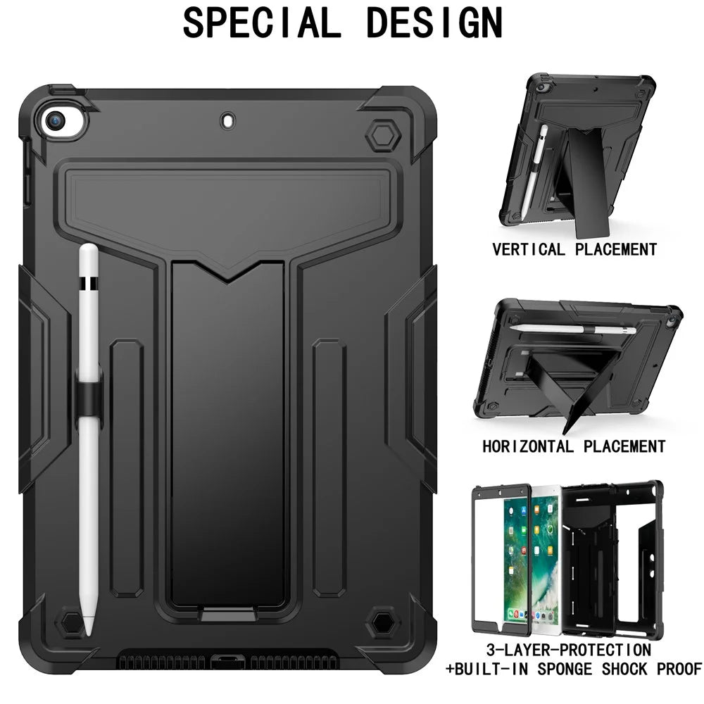 T-shaped Kickstand Design Anti-drop Shockproof PC + Silicone Tablet Case Protector for iPad 10.2 (2021) - Black/Black - 4