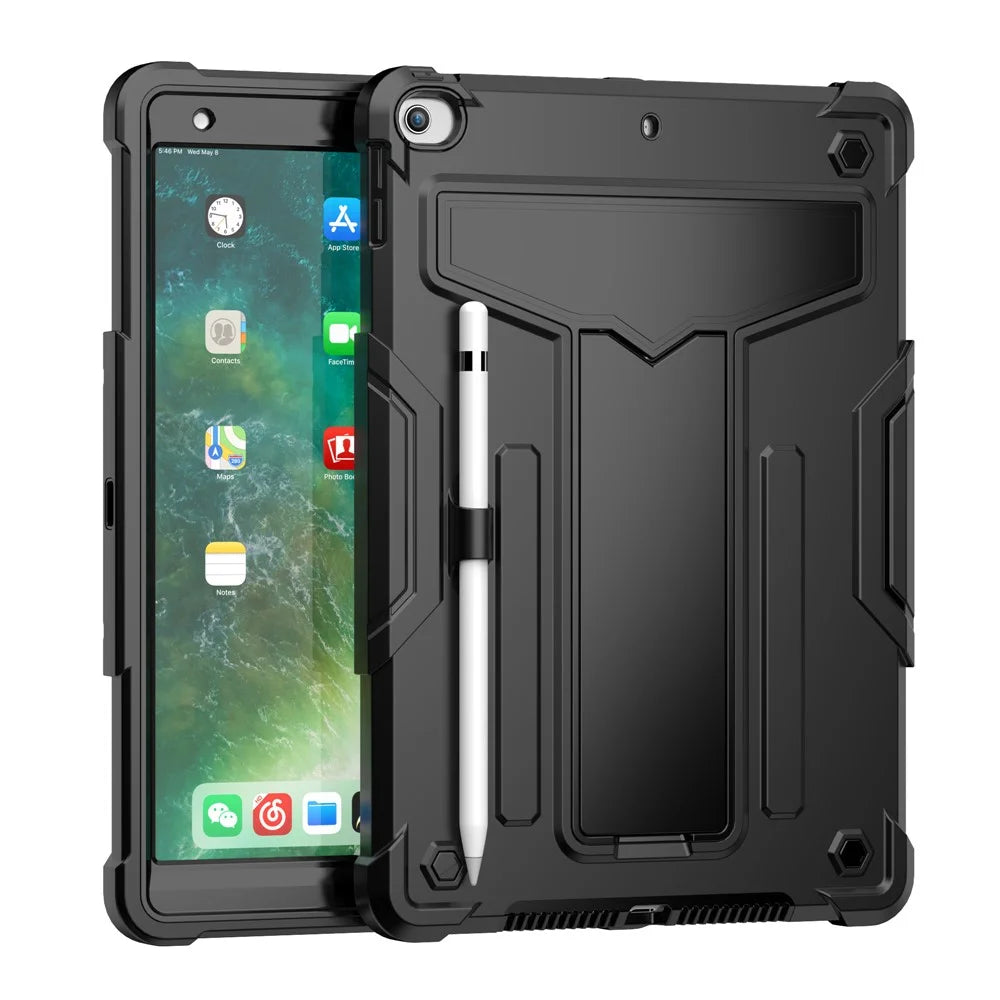 T-shaped Kickstand Design Anti-drop Shockproof PC + Silicone Tablet Case Protector for iPad 10.2 (2021) - Black/Black - 5