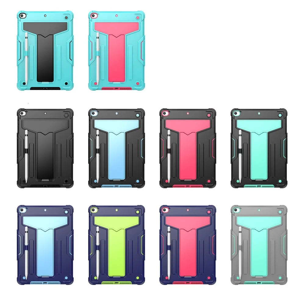 T-shaped Kickstand Design Anti-drop Shockproof PC + Silicone Tablet Case Protector for iPad 10.2 (2021) - Black/Black - 6