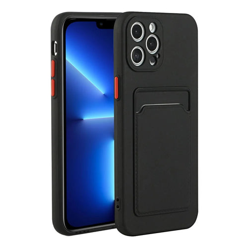 Flexible TPU Phone Case Cover Protector with Outer Card Slot for iPhone 13 Pro Max 6.7 inch - Black - 1