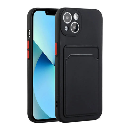 Card Slot Design Flexible TPU Phone Back Case Cover for iPhone 13 6.1 inch - Black - 1