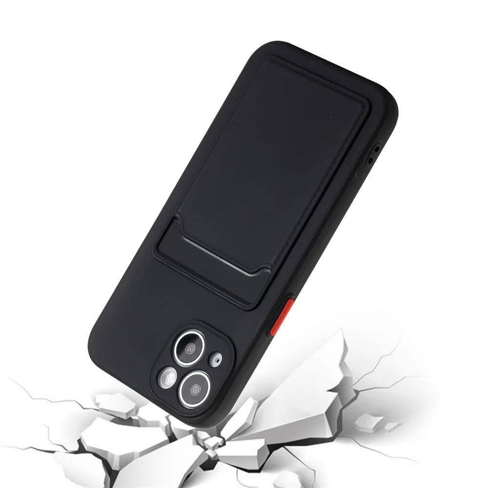 Card Slot Design Flexible TPU Phone Back Case Cover for iPhone 13 6.1 inch - Black - 5