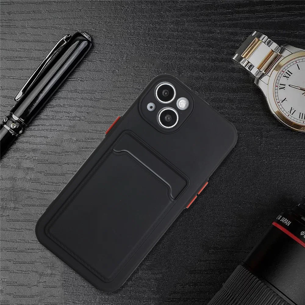 Card Slot Design Flexible TPU Phone Back Case Cover for iPhone 13 6.1 inch - Black - 7