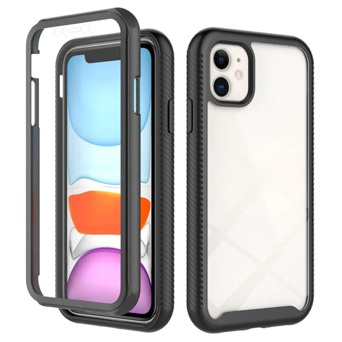 PET Screen Protector TPU + PC Full Coverage Hybrid Case Phone Shell for iPhone 13 mini 5.4 inch - Black - 1