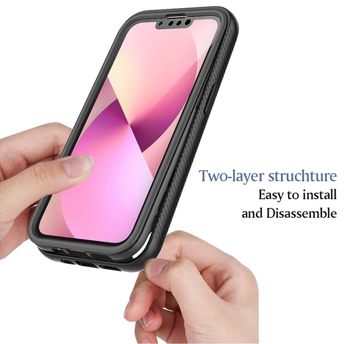 PET Screen Protector TPU + PC Full Coverage Hybrid Case Phone Shell for iPhone 13 mini 5.4 inch - Black - 3