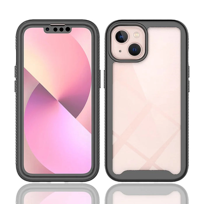 PET Screen Protector TPU + PC Full Coverage Hybrid Case Phone Shell for iPhone 13 mini 5.4 inch - Black - 4