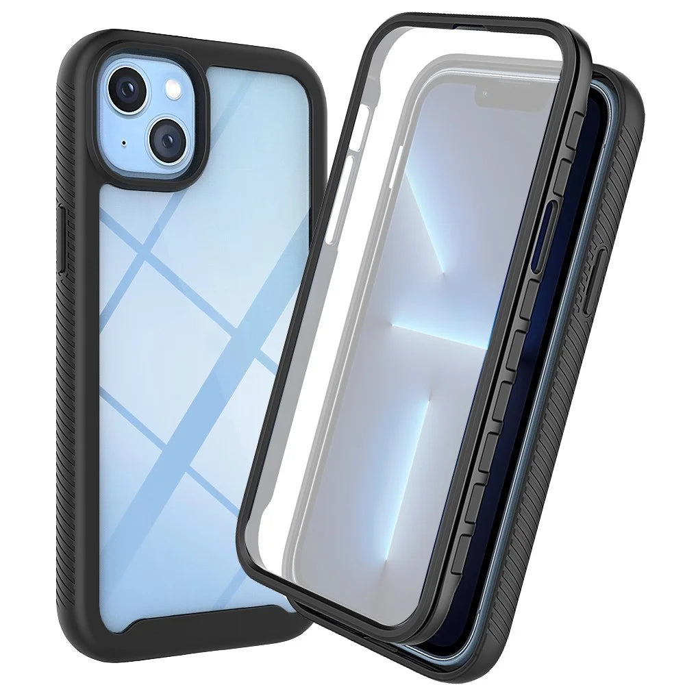 Full Coverage TPU + PC Shockproof Phone Case Shell with PET Screen Protector for iPhone 13 6.1 inch - Black - 1