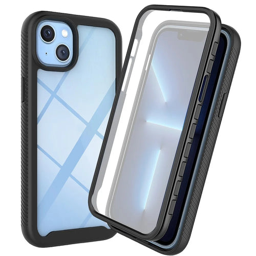 Full Coverage TPU + PC Shockproof Phone Case Shell with PET Screen Protector for iPhone 13 6.1 inch - Black - 1