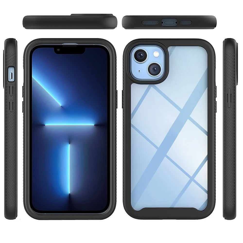 Full Coverage TPU + PC Shockproof Phone Case Shell with PET Screen Protector for iPhone 13 6.1 inch - Black - 5