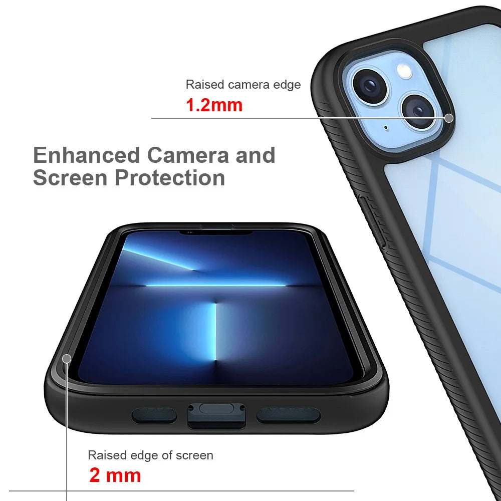 Full Coverage TPU + PC Shockproof Phone Case Shell with PET Screen Protector for iPhone 13 6.1 inch - Black - 7