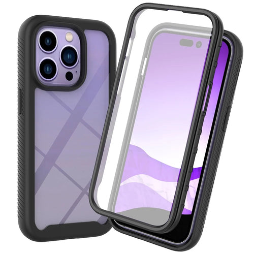 All-round Protection TPU + PC Hybrid Phone Case Cover with PET Screen Protector for iPhone 13 Pro 6.1 inch - Black - 1