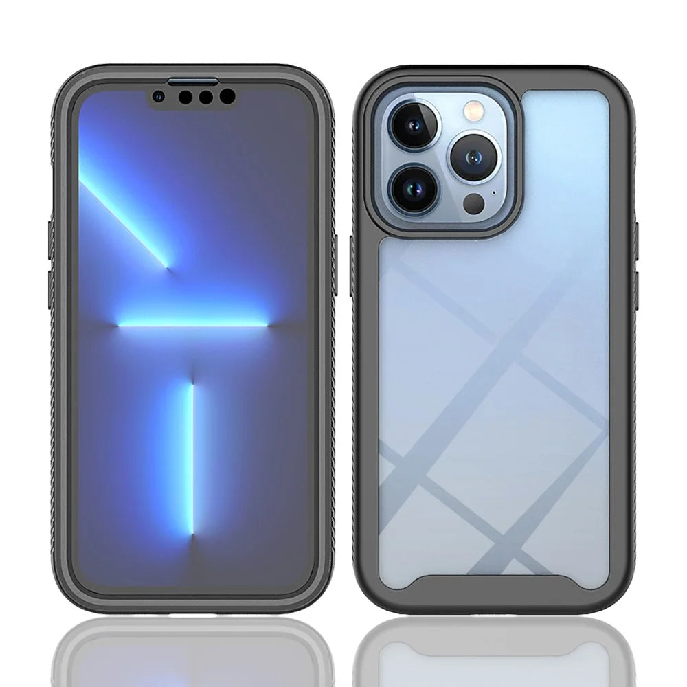 All-round Protection TPU + PC Hybrid Phone Case Cover with PET Screen Protector for iPhone 13 Pro 6.1 inch - Black - 4