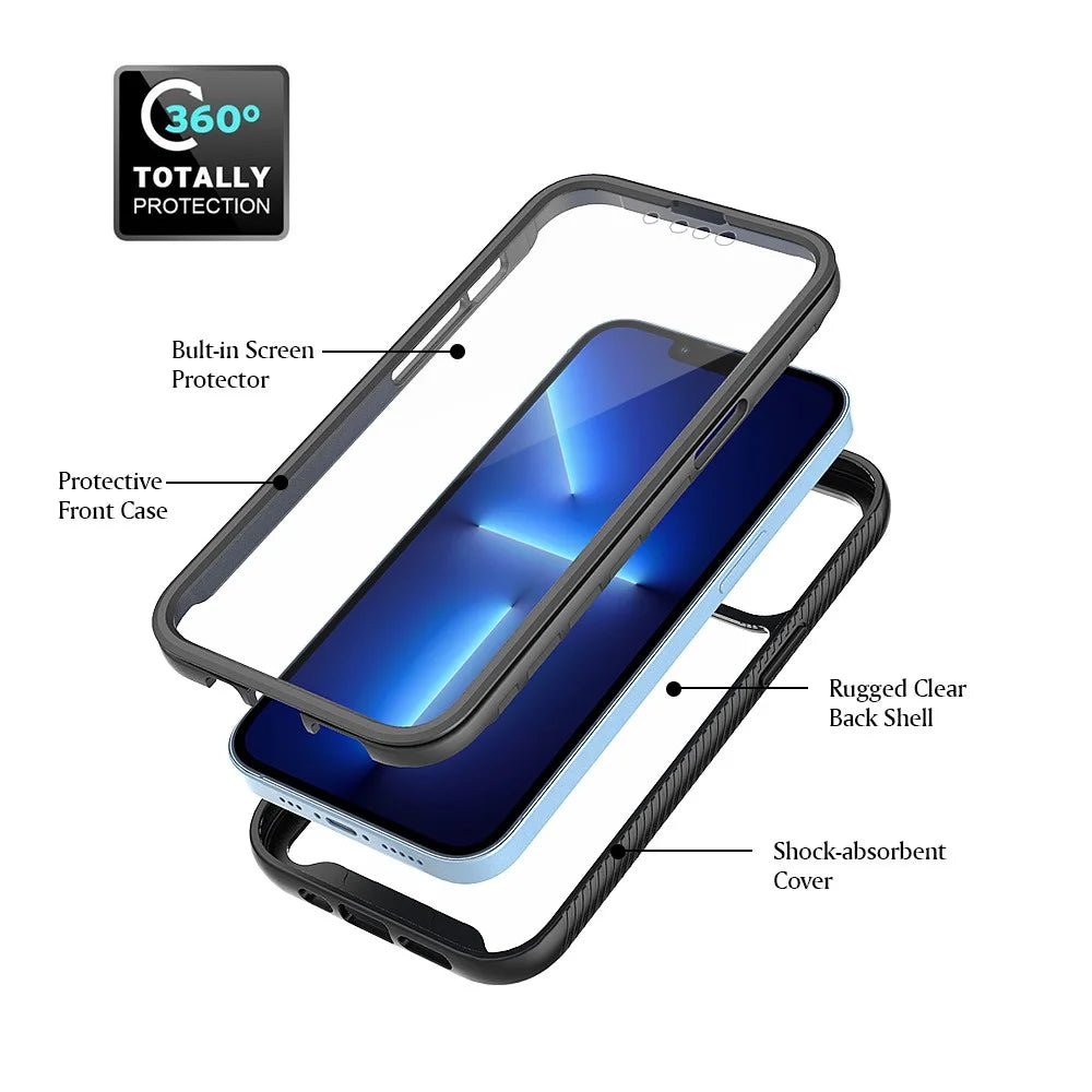 360 Degree Protection 3-in-1 Hybrid Cover Phone Case with PET Screen Protector for iPhone 13 Pro Max 6.7 inch - Black - 2