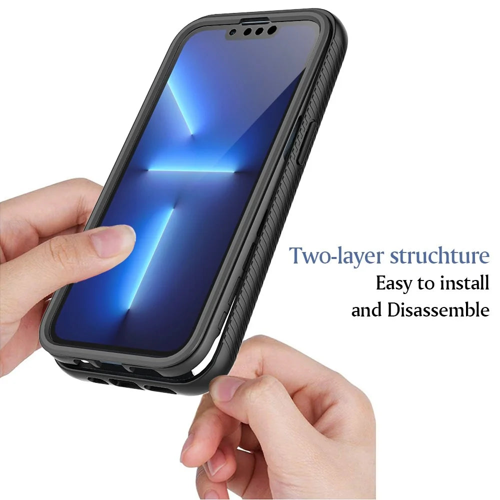360 Degree Protection 3-in-1 Hybrid Cover Phone Case with PET Screen Protector for iPhone 13 Pro Max 6.7 inch - Black - 3
