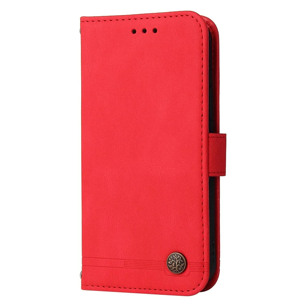 For iPhone 13 Leather Wallet Cases Skin Touch Phone Cover Stand with Strap - Red - 2