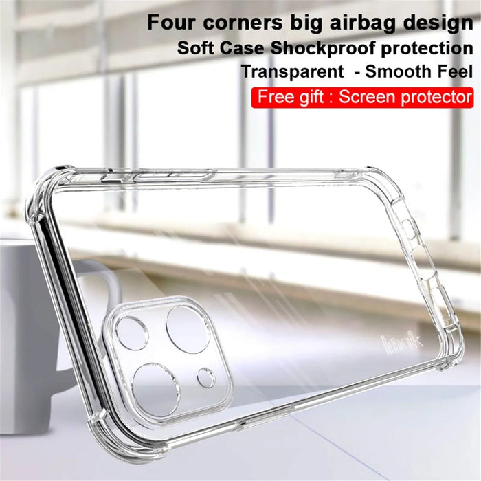IMAK Four-Corner Airbag Armor Shockproof Anti-Scratch Soft TPU Phone Case with Screen Protector for iPhone 13 mini 5.4 inch - Transparent - 2