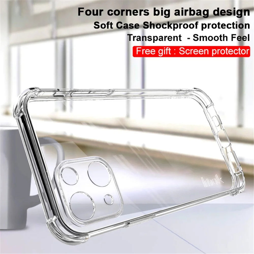 IMAK Reinforced Airbag Corner TPU Bumper Shockproof Protective Phone Case with Screen Protector for iPhone 13 6.1 inch - Transparent - 2