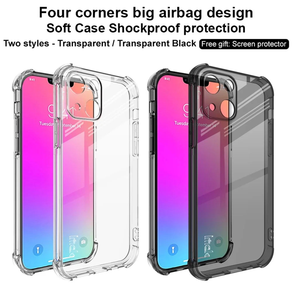 IMAK Reinforced Airbag Corner TPU Bumper Shockproof Protective Phone Case with Screen Protector for iPhone 13 6.1 inch - Transparent - 3