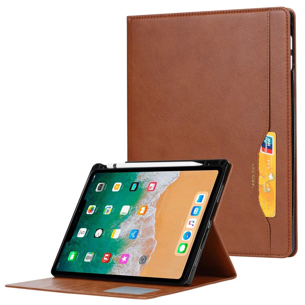 Stand Wallet Design Leather Tablet Cover Case with Pen Slot for iPad mini (2024) / mini (2021) - Brown - 1