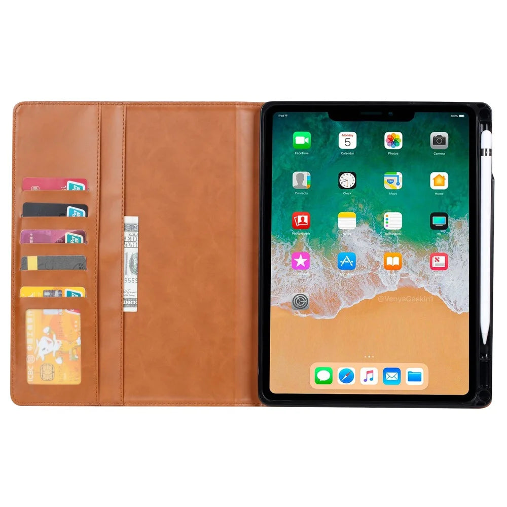Stand Wallet Design Leather Tablet Cover Case with Pen Slot for iPad mini (2024) / mini (2021) - Brown - 4