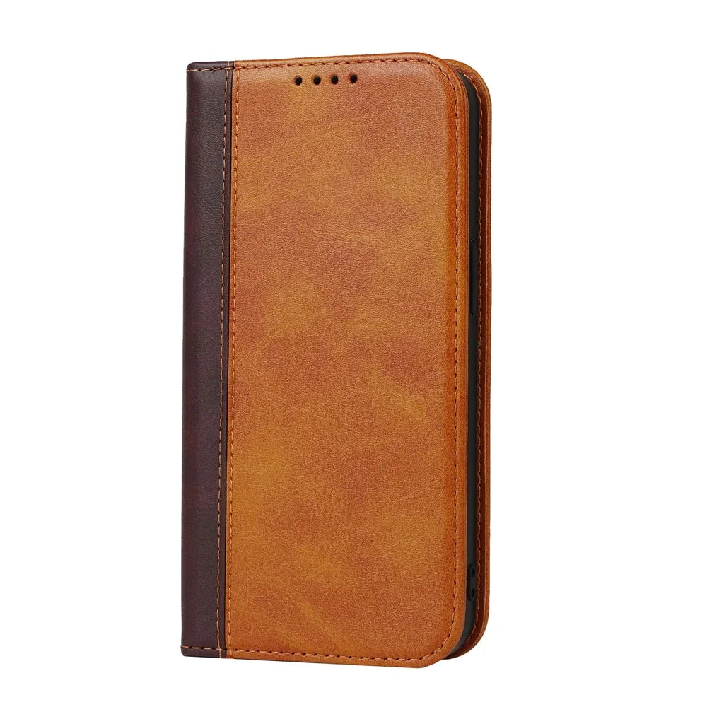 Flip Phone Cover for iPhone 13 Pro 6.1 inch Auto-absorbed Bi-color Splicing Design Leather Wallet Phone Shell Case - Yellow/Brown - 2