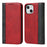 Bi-color Splicing Design Auto-absorbed PU Leather Wallet Phone Shell Case for iPhone 13 6.1 inch - Red/Black - 1