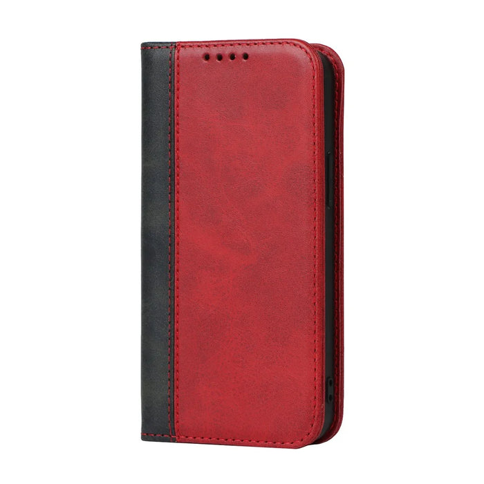 Bi-color Splicing Design Auto-absorbed PU Leather Wallet Phone Shell Case for iPhone 13 6.1 inch - Red/Black - 2