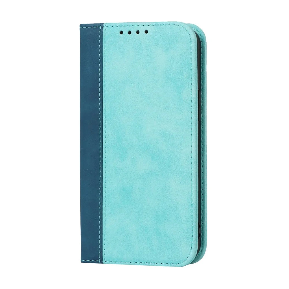 Scratch Resistant Phone Cover Full Protection Auto-absorbed Bi-color Splicing Design Leather Wallet Phone Case for iPhone 13 mini 5.4 inch - Light Blue/Dark Blue - 2
