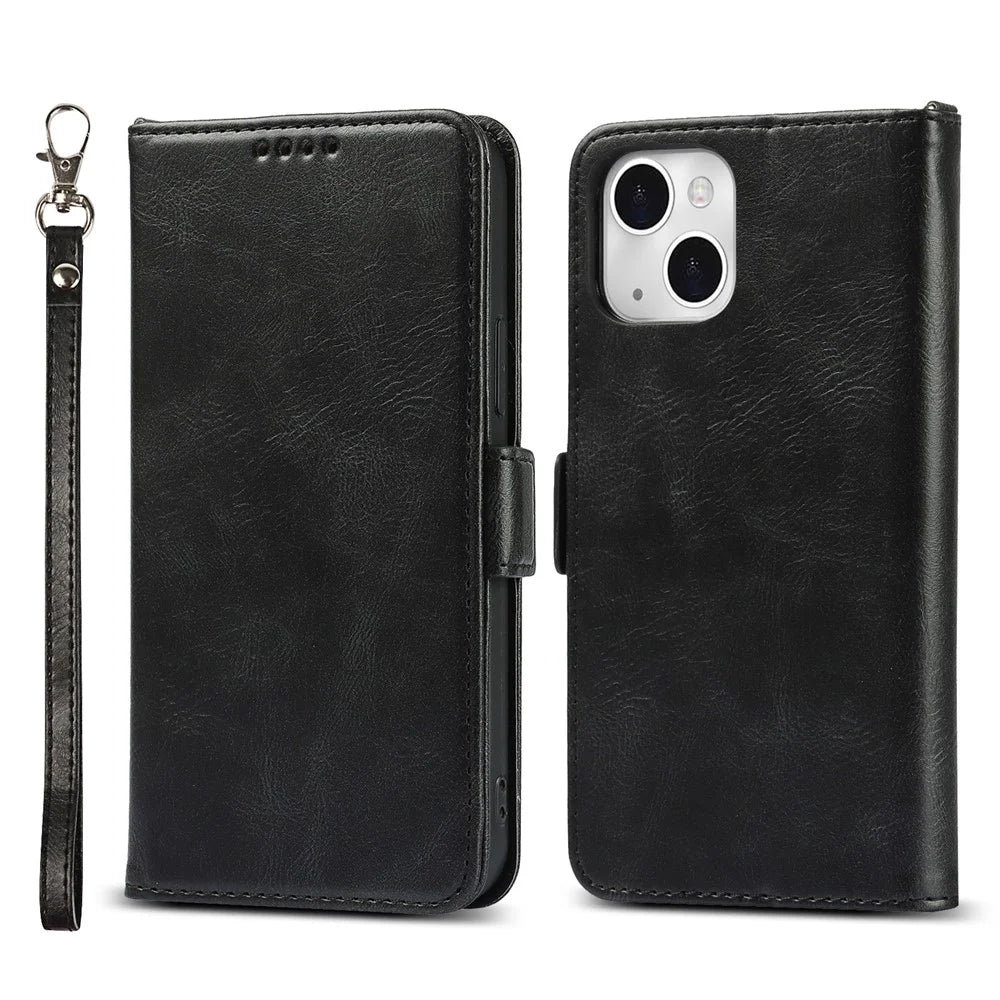 Retro Style Phone Shell Case RFID Blocking Magnetic Closure Wallet Phone Cover for iPhone 13 mini 5.4 inch - Black - 1