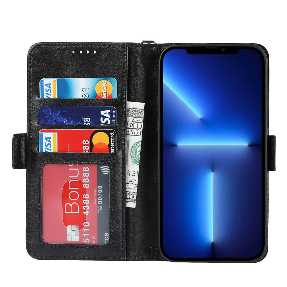 Retro Style Phone Shell Case RFID Blocking Magnetic Closure Wallet Phone Cover for iPhone 13 mini 5.4 inch - Black - 4