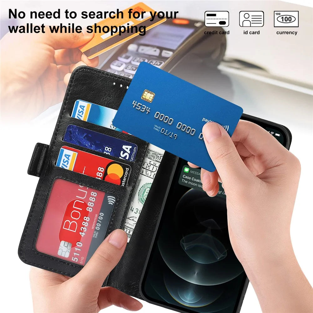 Retro Style Phone Shell Case RFID Blocking Magnetic Closure Wallet Phone Cover for iPhone 13 mini 5.4 inch - Black - 7
