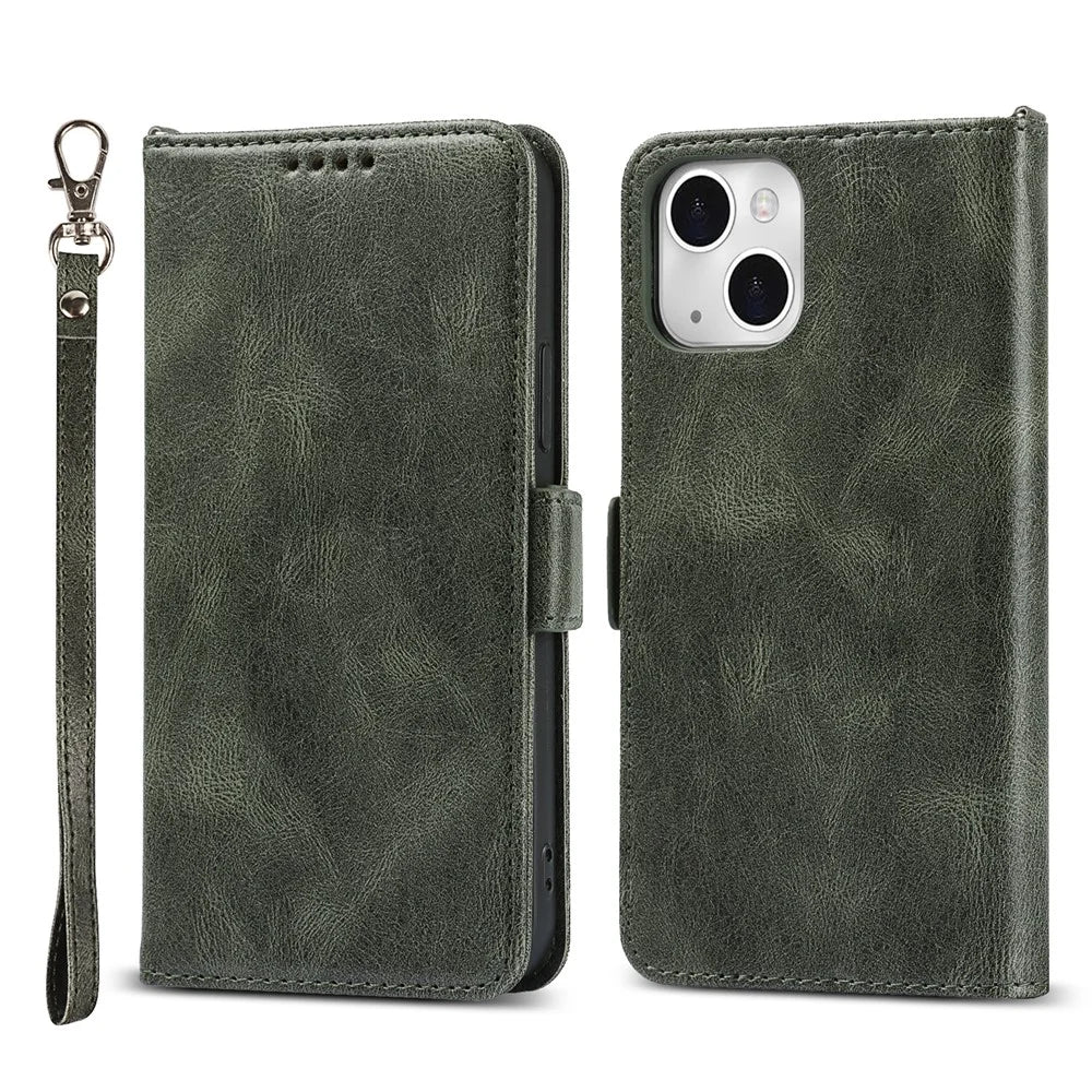 Scratch Resistant RFID Blocking Flip Phone Case Magnetic Closure Wallet Phone Cover Shell for iPhone 13 6.1 inch - Green - 1